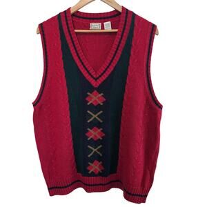 Vintage Bugle Boy Sweater Vest Mens Large 90s Red Argly Preppy Academia Retro